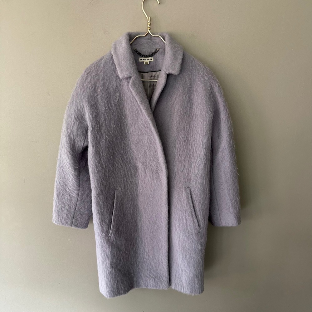 Whistles Ira Mohair Wool Cocoon Coat Small Lavender Gray Textured Drop Shoulder